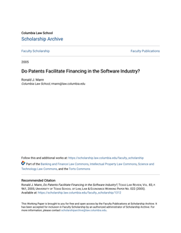Do Patents Facilitate Financing in the Software Industry?
