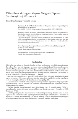 Våbenfluer Af Slægten Oxycera Meigen (Diptera: Stratiomyidae) I Danmark