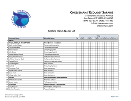 Falkland Islands Species List