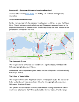 Document 2 – Summary of Crossing Locations Examined Sources: STO Website ( and the May 15Th Technical Briefing to C