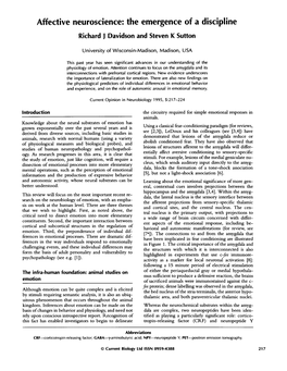 Affective Neuroscience: the Emergence of a Discipline Richard J Davidson and Steven K Sutton