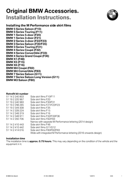 Original BMW Accessories. Installation Instructions