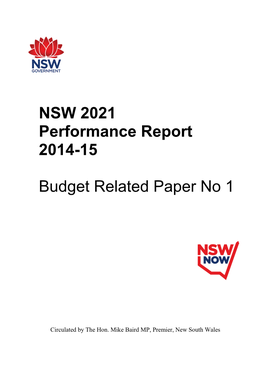 NSW 2021 Performance Report 2014-15 Budget Related Paper No 1