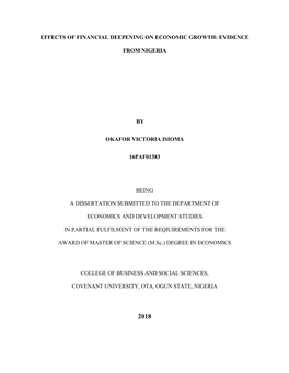 Effects of Financial Deepening on Economic Growth: Evidence