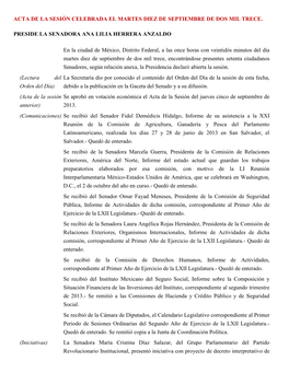 Acta De La Sesión Celebrada El Martes Diez De Septiembre De Dos Mil Trece