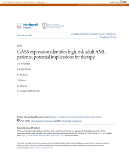 GAS6 Expression Identifies High-Risk Adult AML Patients: Potential Implications for Therapy S