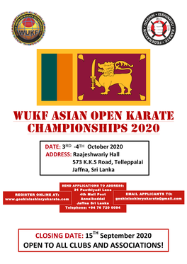 Wukf Asian Open Karate Championships 2020