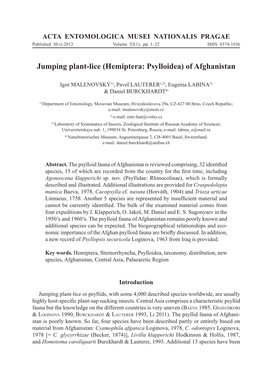 Jumping Plant-Lice (Hemiptera: Psylloidea) of Afghanistan