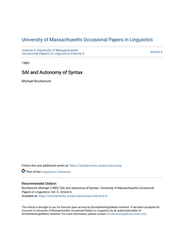 SAI and Autonomy of Syntax