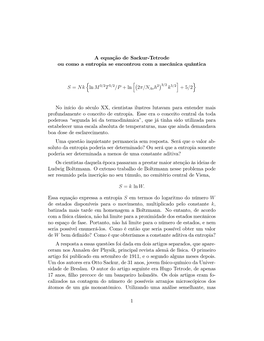 A Equação De Sackur Tetrode Ou Como a Entropia Se Encontrou Com