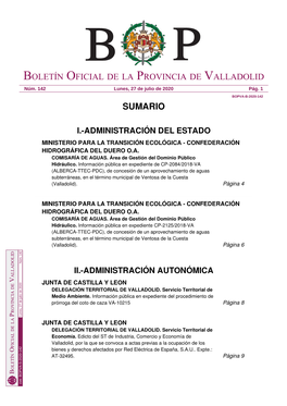 Sumario Boletín Oficial De La Provincia De Valladolid