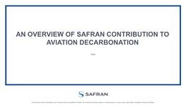 An Overview of Safran Contribution to Aviation Decarbonation
