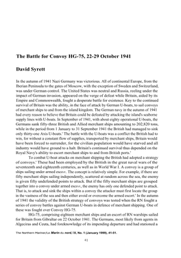 The Battle for Convoy HG-75, 22-29 October 1941 David Syrett