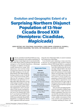 Surprising Northern Disjunct Population of 13-Year Cicada Brood XXII (Hemiptera: Cicadidae, Magicicada)