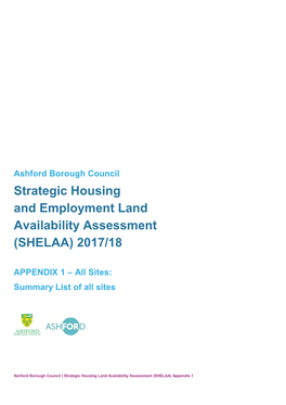 Strategic Housing and Employment Land Availability Assessment (SHELAA) 2017/18