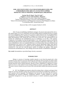 Soil and Vegetation Analysis of Rehabilitated and Unrehabilitated Area in an Inactive Copper Mined out Site in Mogpog, Marinduque, Philippines