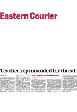 Teacher Reprimanded for Threat