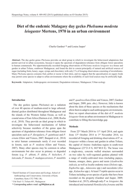 Diet of the Endemic Malagasy Day Gecko Phelsuma Modesta Leiogaster Mertens, 1970 in an Urban Environment
