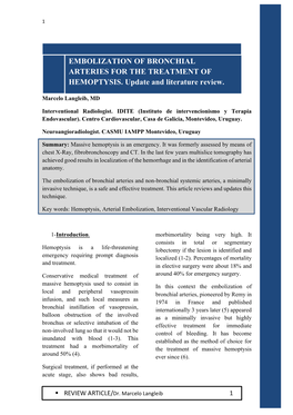 Embolization of Bronchial Arteries for the Treatment Of