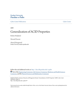 Generalization of ACID Properties Brahim Medjahed