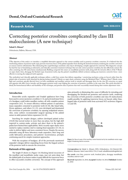 Correcting Posterior Crossbites Complicated by Class III Malocclusions (A New Technique) Suhail A