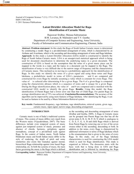 Latent Dirichlet Allocation Model for Raga Identification of Carnatic Music