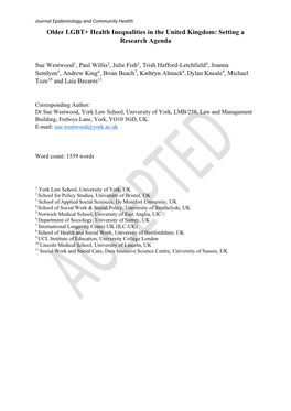 Older LGBT+ Health Inequalities in the United Kingdom: Setting a Research Agenda