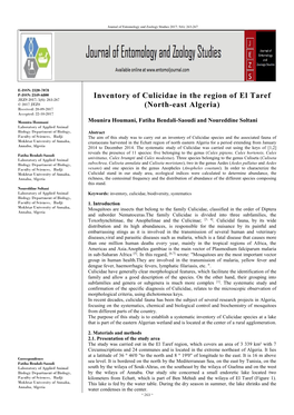 Inventory of Culicidae in the Region of El Taref (North-East Algeria)