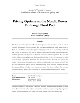 Pricing Options on the Nordic Power Exchange Nord Pool