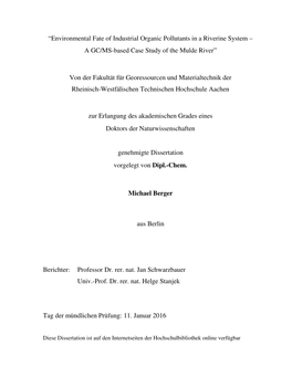 “Environmental Fate of Industrial Organic Pollutants in a Riverine System – a GC/MS-Based Case Study of the Mulde River” V