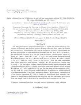 Radial Velocities from the N2K Project: 6 New Cold Gas Giant Planets Orbiting HD 55696, HD 98736, HD 148164, HD 203473, and HD 211810 Kristo Ment,1, 2 Debra A