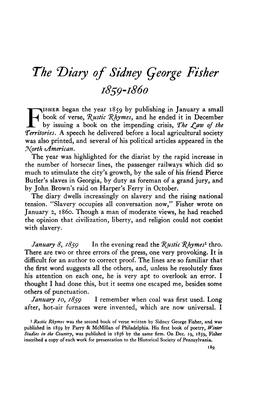 The 'Diary of Sidney Qeorge Fisher 1859-1860