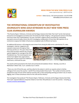 Journalism Awards Winners Press Release