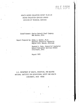 Health Hazard Evaluation Report 72-37-18 Hazard Evaluation Services Branch Division of Technical Services