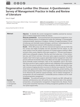 Degenerative Lumbar Disc Disease: a Questionnaire Survey of Management Practice in India and Review of Literature