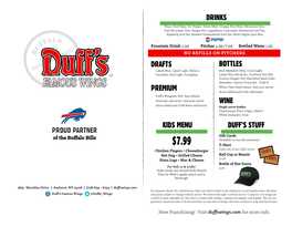 Drafts Premium Bottles Wine Drinks Kids Menu Duff's Stuff