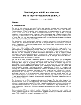 The Design of a RISC Architecture and Its Implementation with an FPGA