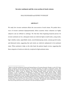 Investor Sentiment and the Cross-Section of Stock Returns