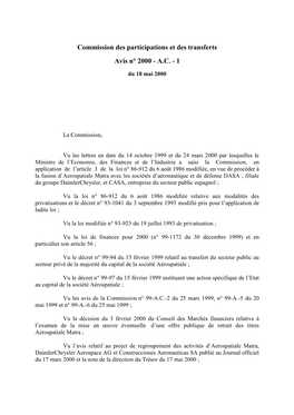 Commission Des Participations Et Des Transferts Avis N° 2000