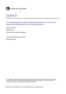 Speech by Mark Carney at Jackson Hole Economic Symposium