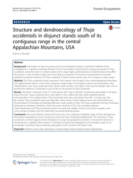 Thuja Occidentalis in Disjunct Stands South of Its Contiguous Range in the Central Appalachian Mountains, USA Joshua A