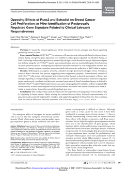 Opposing Effects of Runx2 and Estradiol on Breast Cancer Cell