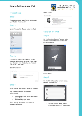 How to Activate a New Ipad Itunes Setup Step 1 Step 2 Step 3 Step 4