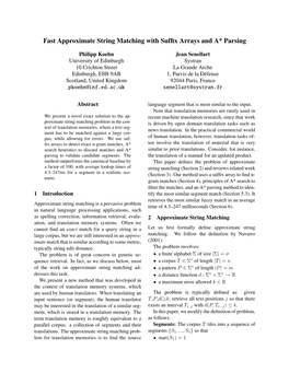 Fast Approximate String Matching with Suffix Arrays and A* Parsing