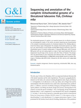 Sequencing and Annotation of the Complete Mitochondrial Genome Of