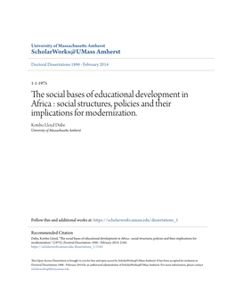The Social Bases of Educational Development in Africa : Social Structures, Policies and Their Implications for Modernization