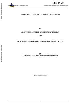 E4392 V2 Ethiopian Electric Power Corporation (Eepco) Alalobad-Tendaho Geothermal Power Development Project