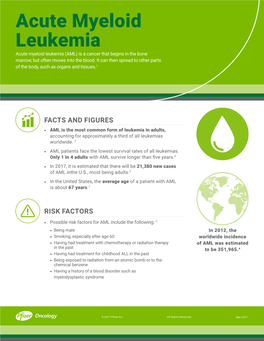 Acute Myeloid Leukemia Acute Myeloid Leukemia (AML) Is a Cancer That Begins in the Bone Marrow, but Often Moves Into the Blood