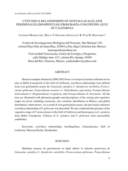 Cyst-Theca Relationships of Gonyaulacales and Peridiniales (Dinophyceae) from Bahía Concepción, Gulf of California