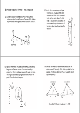 Exercise of Mechanical Vibration Nov. 1St and 8Th M R K M M L